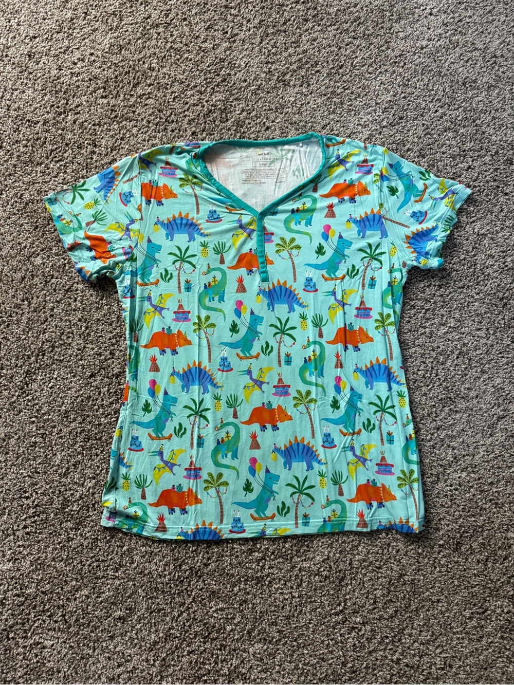 Little Sleepies Turquoise Trim Teal Dinosaur Print Top-NWOT